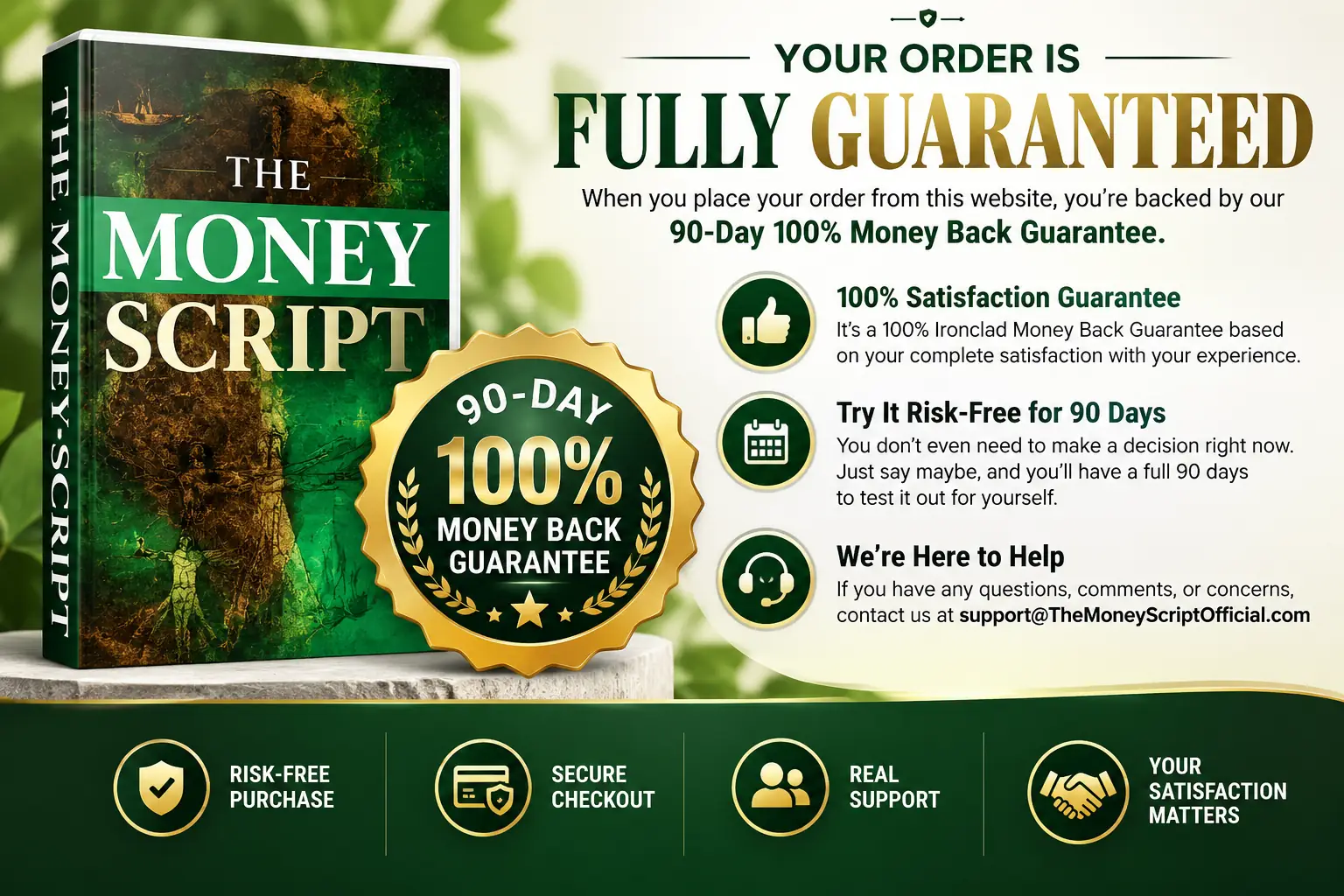 The Money Script 90-day 100% money-back guarantee seal